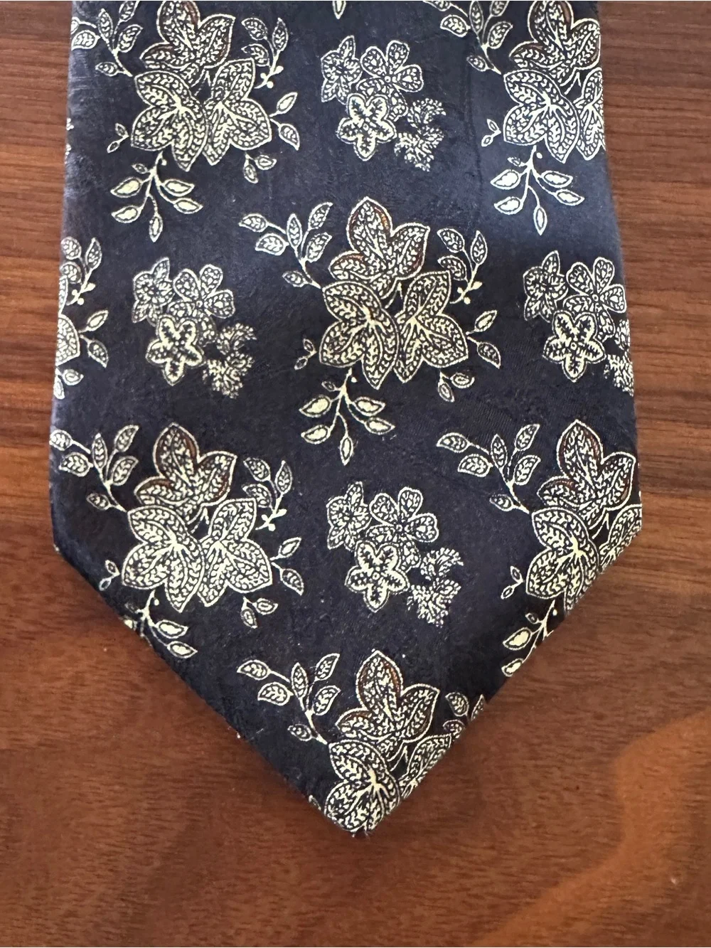 Stefano Ricci Black Tie with Cream and Gold Floral Motif